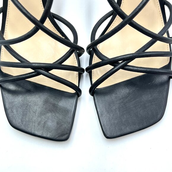 Vince Camuto 9.5 Sanda Black Leather Strappy Flared Heels Dress Sandals Shoes - Picture 14 of 14